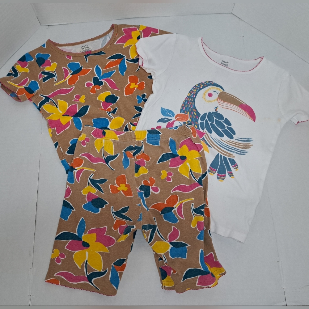 Colorful Floral and Toucan Kids 3-piece Pajama Set Size 10